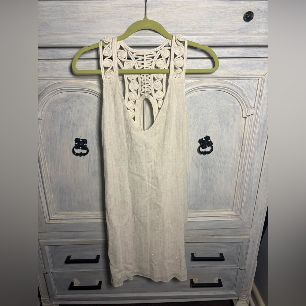 Calypso St Barth Cream Macrame Metallic Gauzy Cover Up Resort Wear Beach Preppy‎